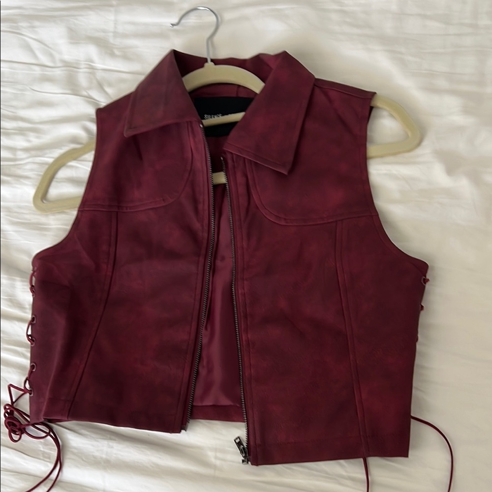 Women's Burgundy Leather Vest